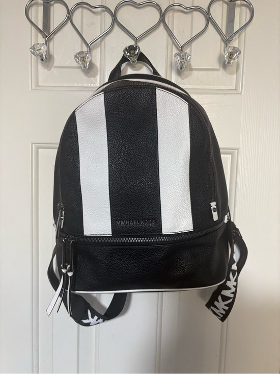 Michael Kors Handbags - Michael Kors Black and White Striped Leather Backpack